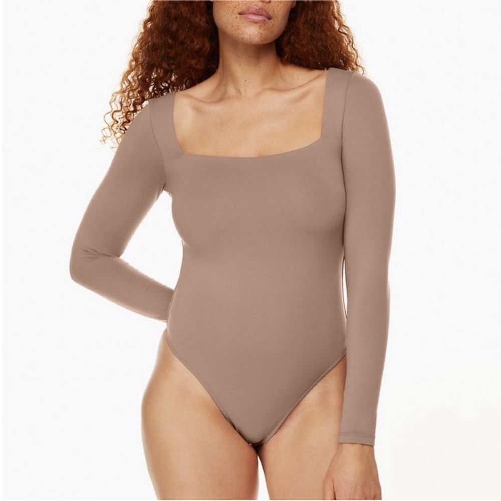Aritzia Babaton Contour Brown Squareneck Long Sleeve Bodysuit, new without tags - Picture 3 of 6